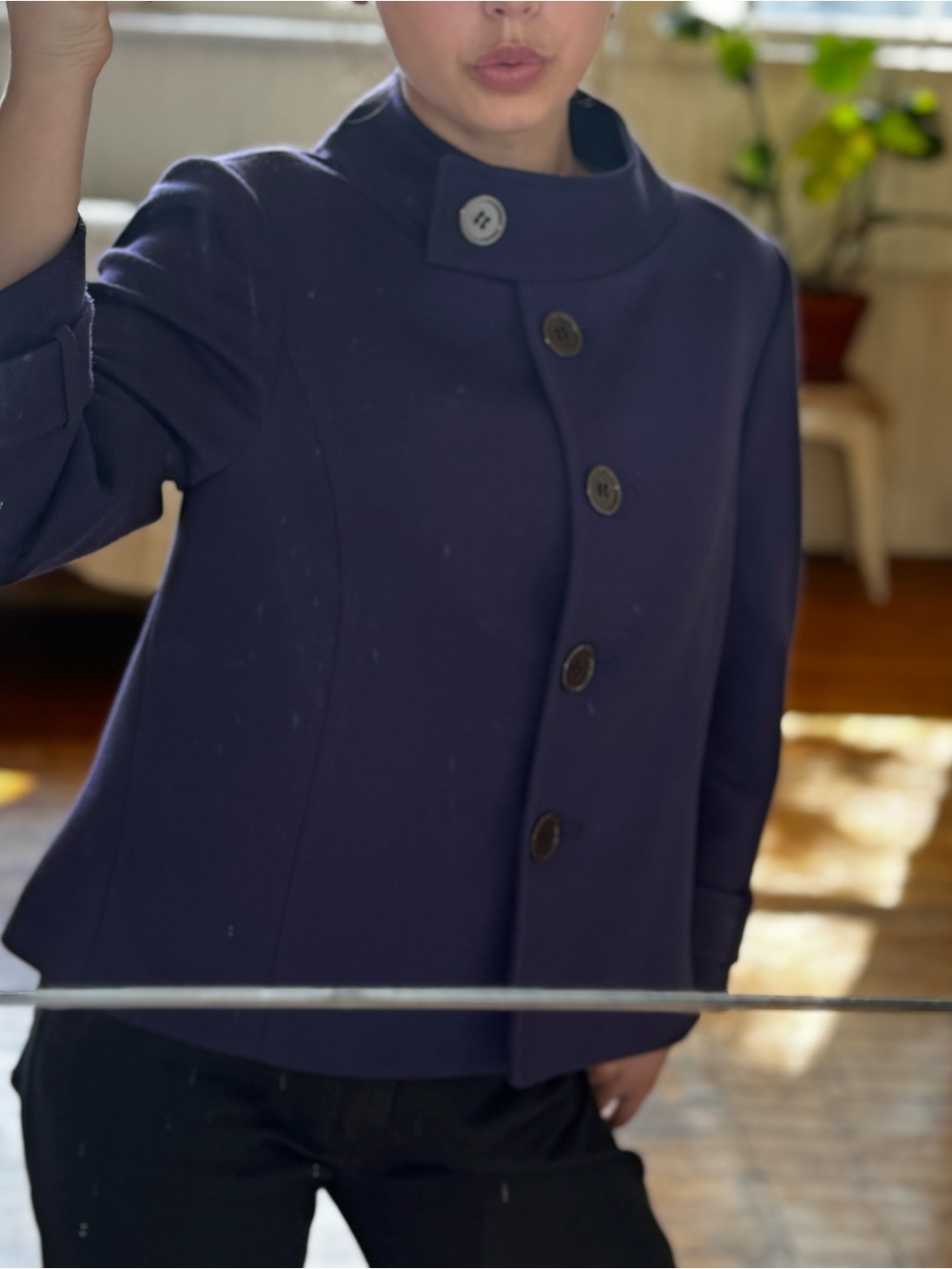 Tahari Deep Navy Pea Coat with Stand Collar